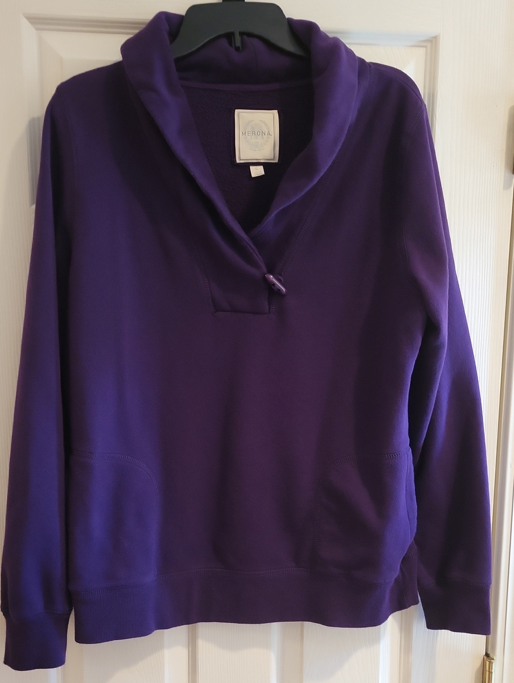 Merona Purple Shawl Collar Toggle Button Pullover Sweatshirt Size XL